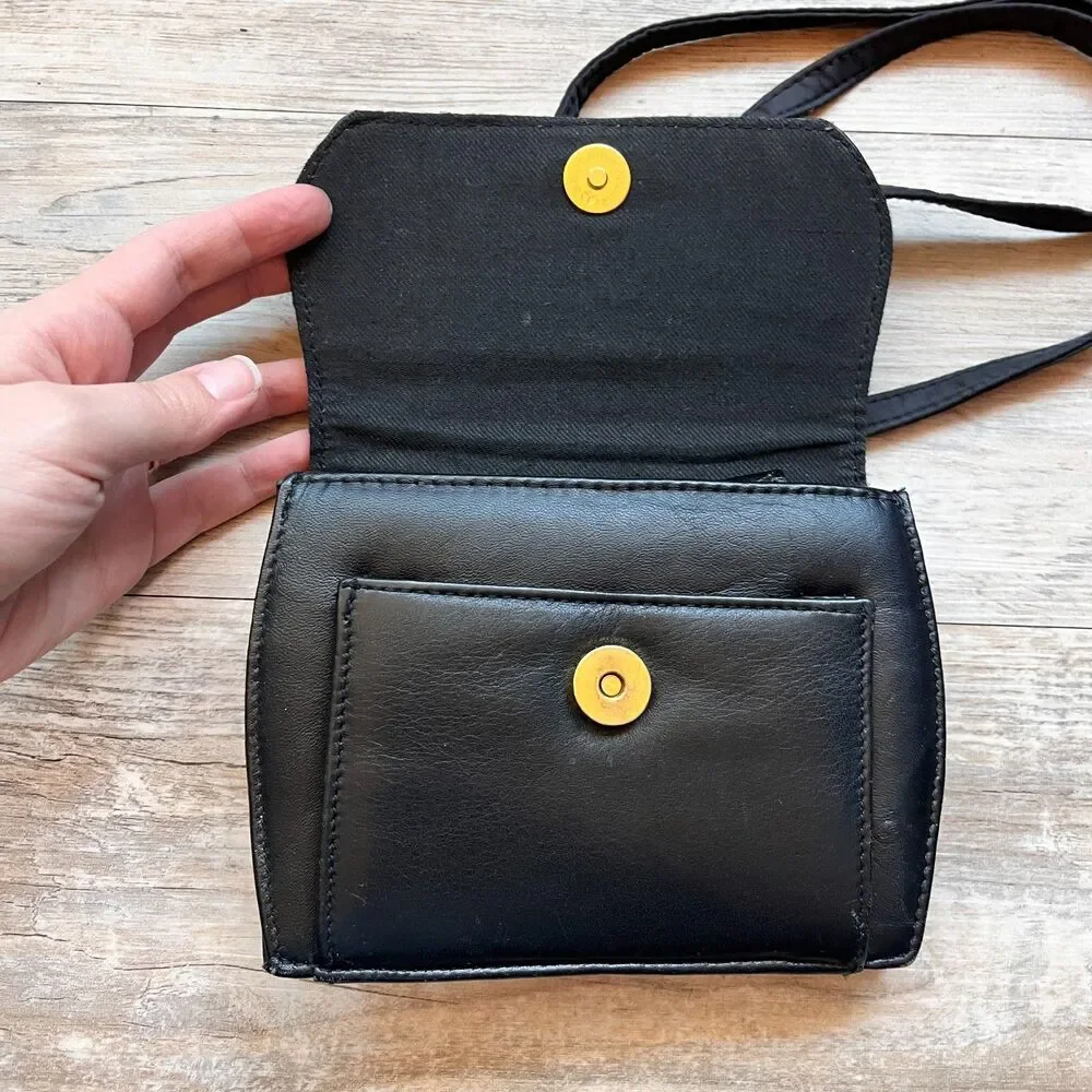 Sonoma Jean Co Black Leather Mini Crossbody Bag Minimalist Y2K Cute Grunge